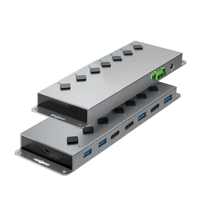 HUB חדש תעשייתי 7 יציאות, 4xUSB A 3x USB C עם מתח DC12V